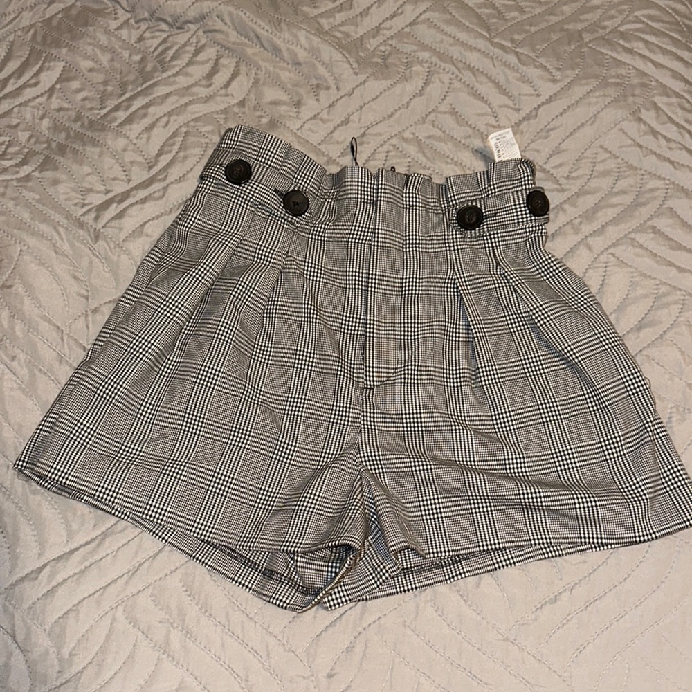 Plaid Zara high waisted jean shorts-sold out in stores